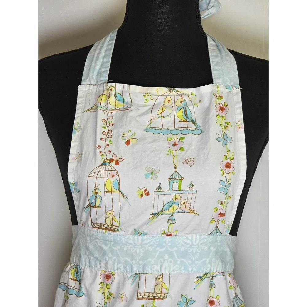 Vintage Style‎ Women's Birdcage Print Apron Cottagecore Shabby Chic Blue White